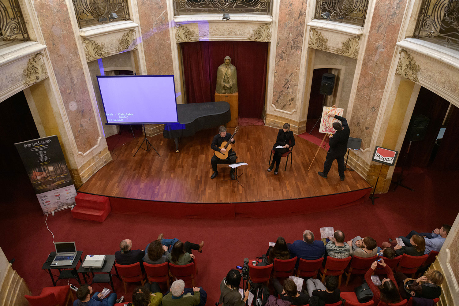 Jorge Luis Borges, musica de los seres imaginarios concert, live visuals, drawing, performance at George Enescu National Museum, Bucharest with Costin Soare and Kitharalogos